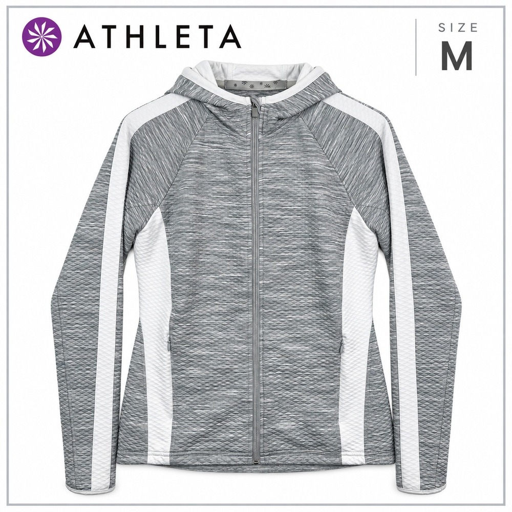 Athleta Snowscape Full Zip Hoodie Women M Gray White Space Dye Jacket Athleisure
